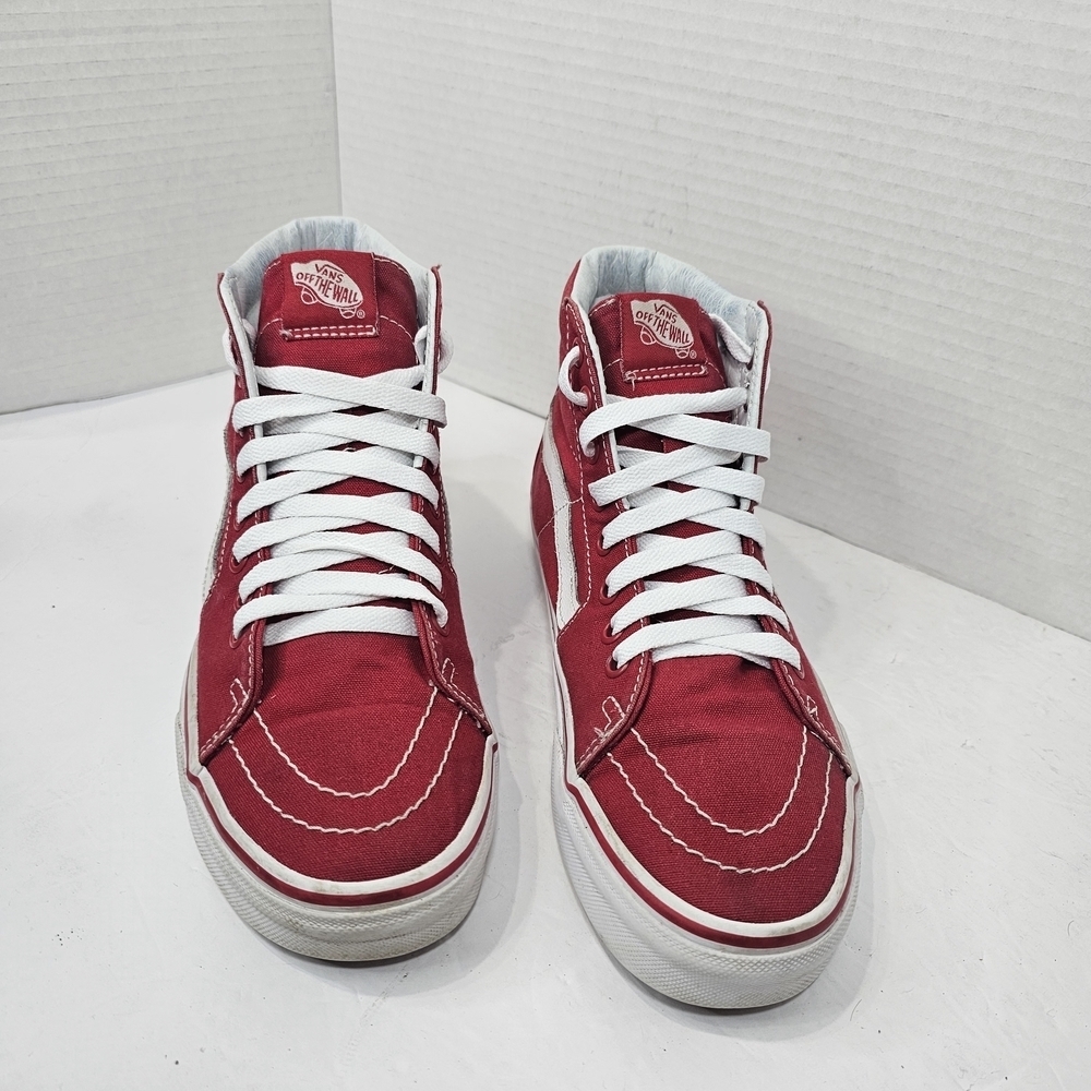 Vans Sk8-Hi High Top Skate Shoes Red Canvas Sneakers Womens Size 8 Lace Up - Picture 4 of 10
